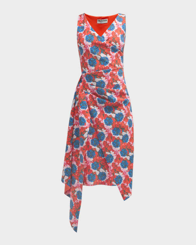 Pleated Floral-Print Bodycon Dress