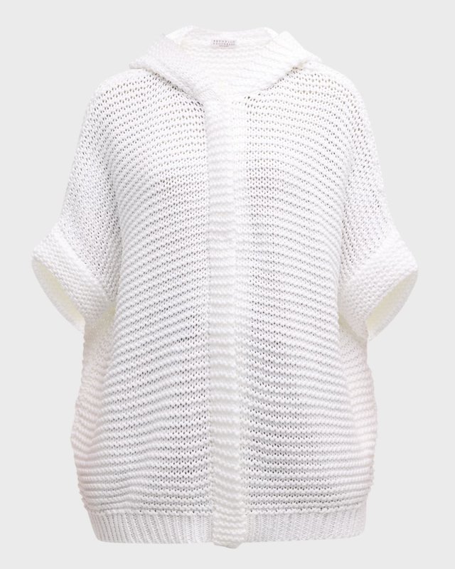 Short-Sleeve Zip-Up Cotton Hooded Cardigan