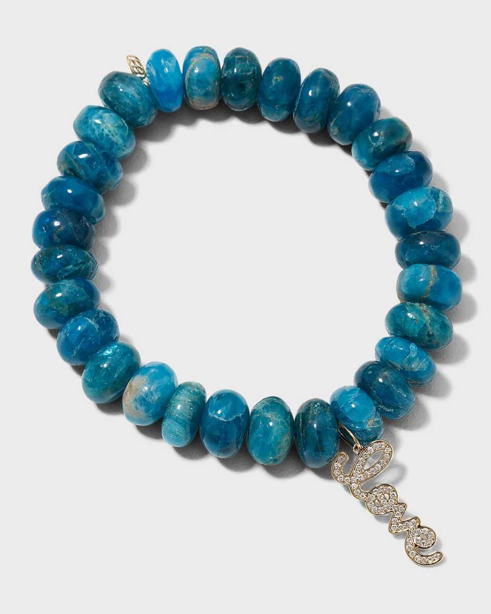 10mm Blue Apatite Smooth Rondelle Bracelet with Mini Pave Love Charm