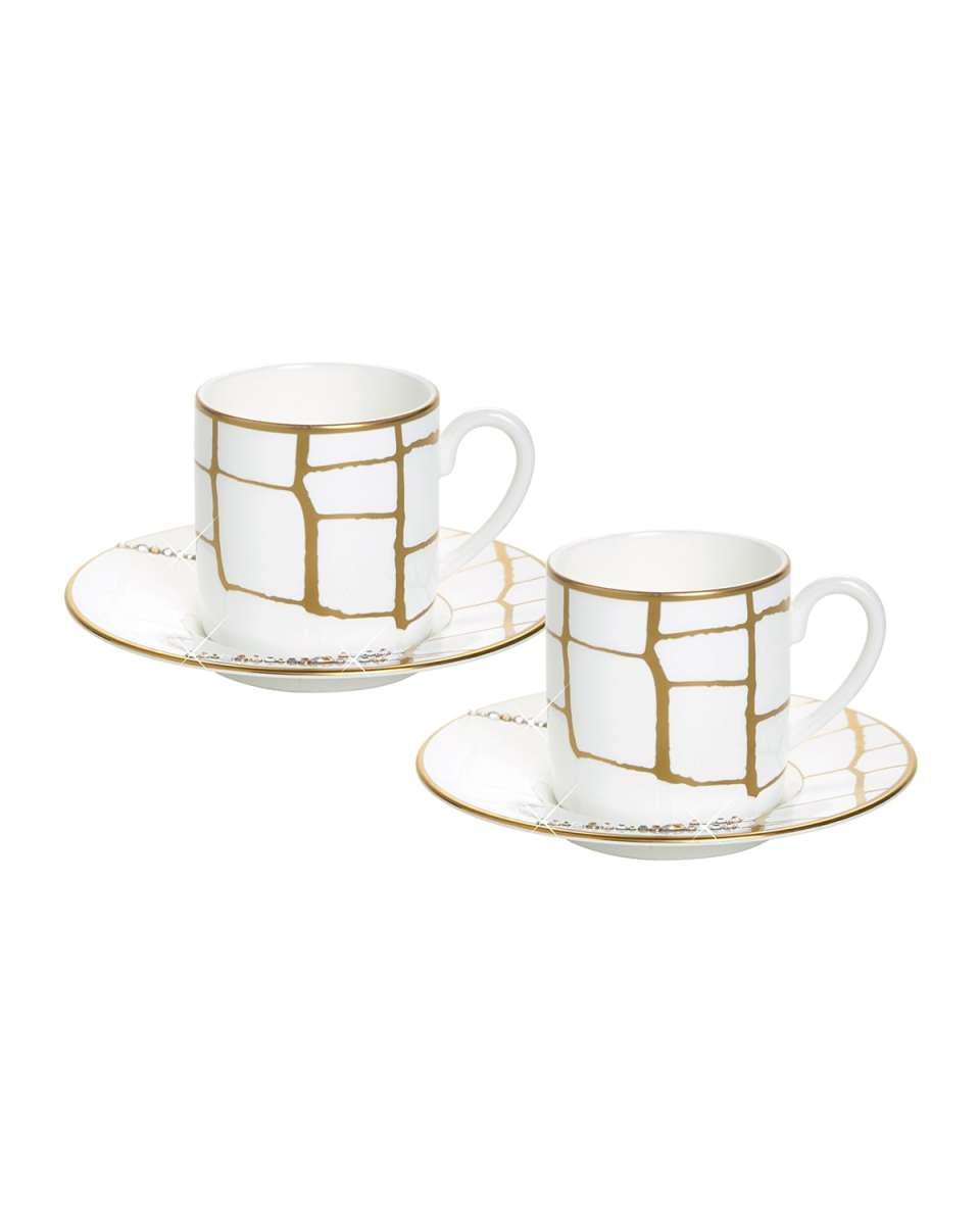 Alligator Espresso Cups & Crystal Saucers, Set of 2