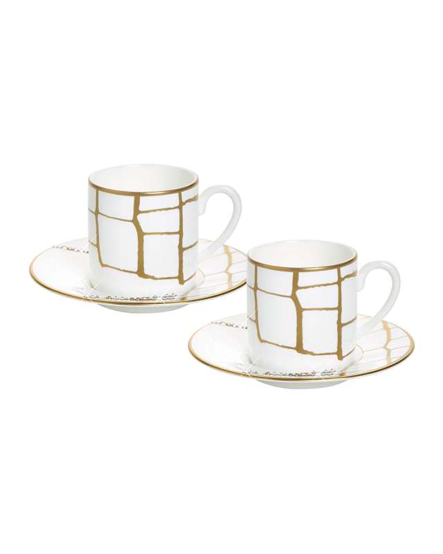 Alligator Espresso Cups & Crystal Saucers, Set of 2
