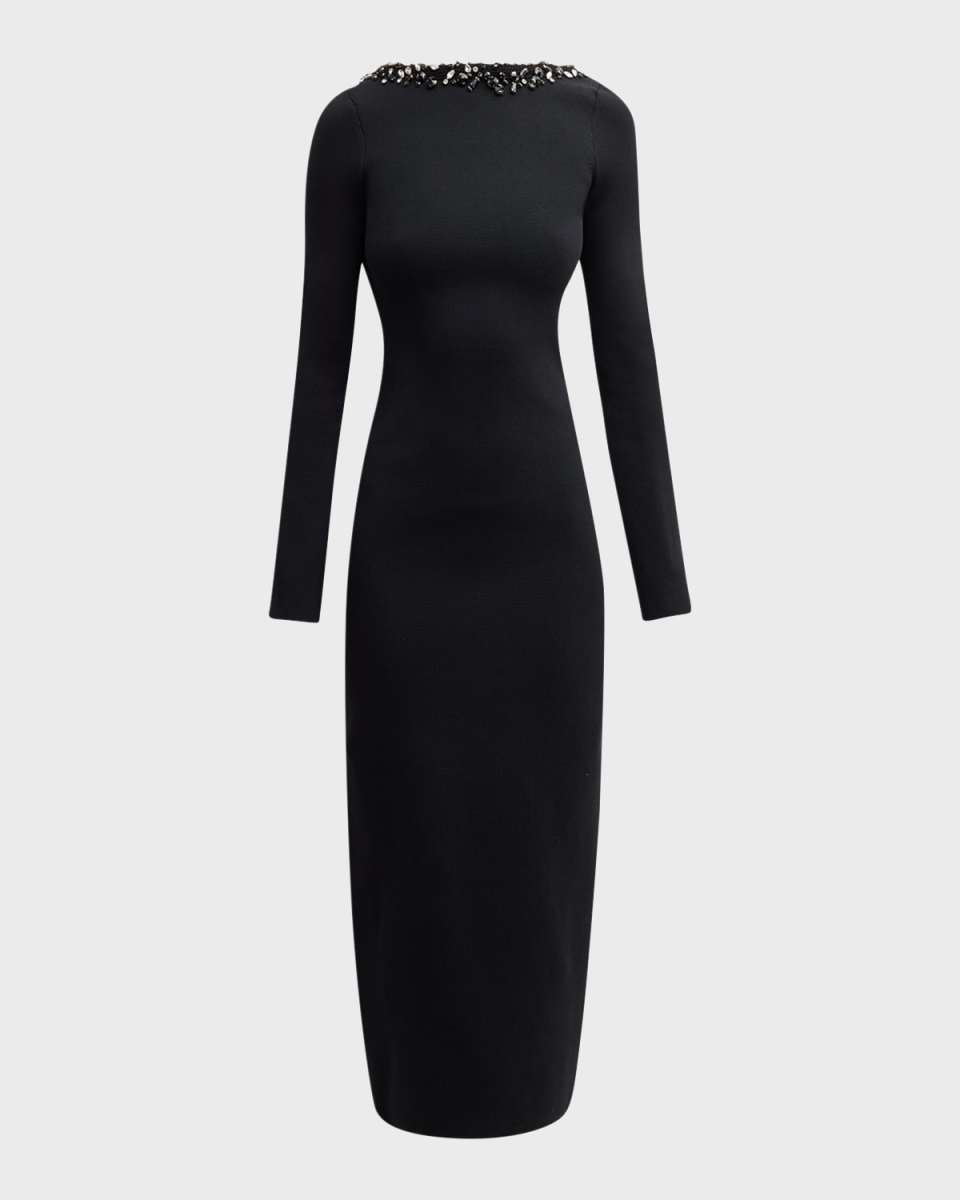 Eleanora Crystal-Trim Open-Back Midi Dress