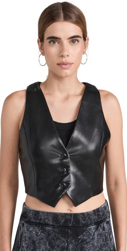 alice + olivia Donna Vegan Leather Vest Black
