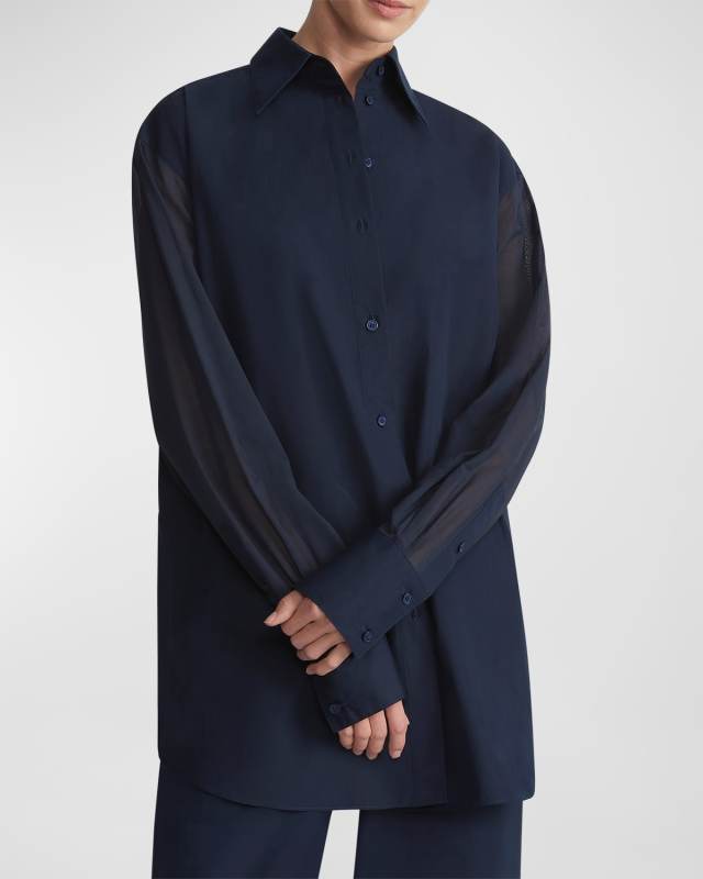 Oversized Button-Down Cotton Poplin Shirt