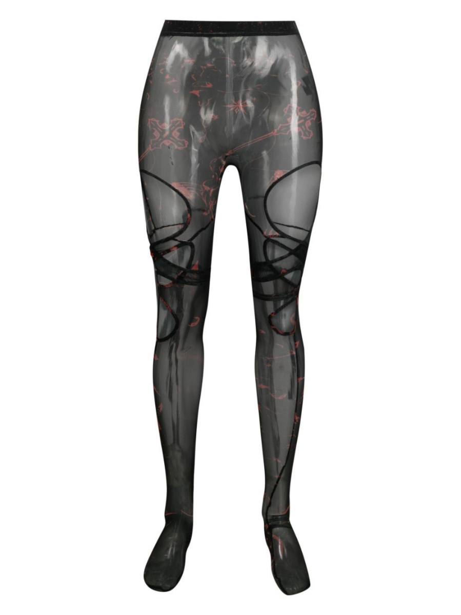 logo-lettering semi-sheer leggings