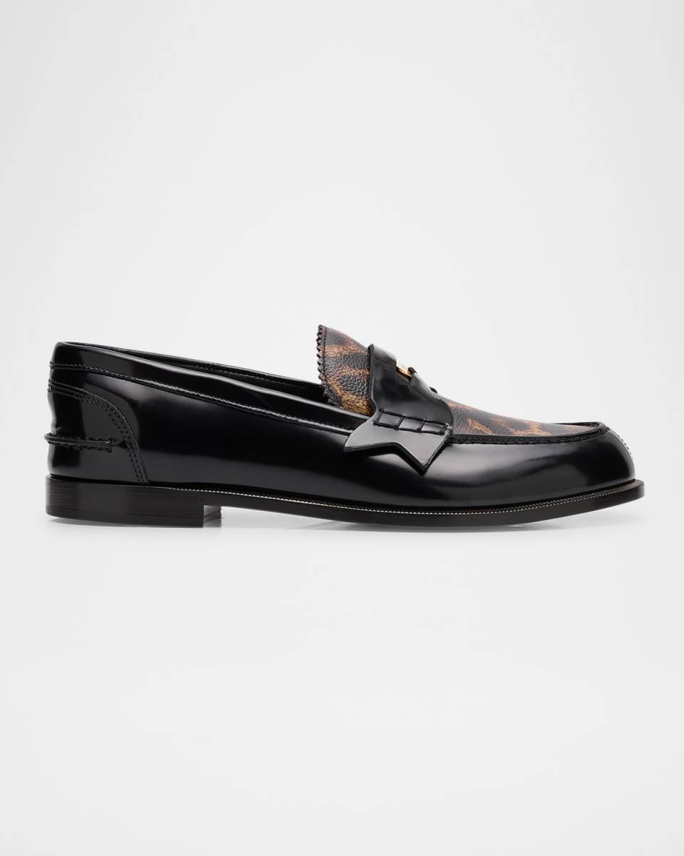 Donna Leopard-Print Leather Penny Loafers