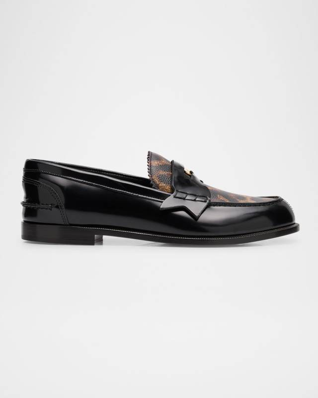 Donna Leopard-Print Leather Penny Loafers