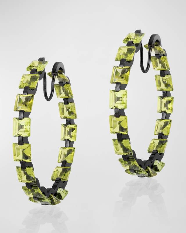 18K Black Gold Peridot Hoop Earrings