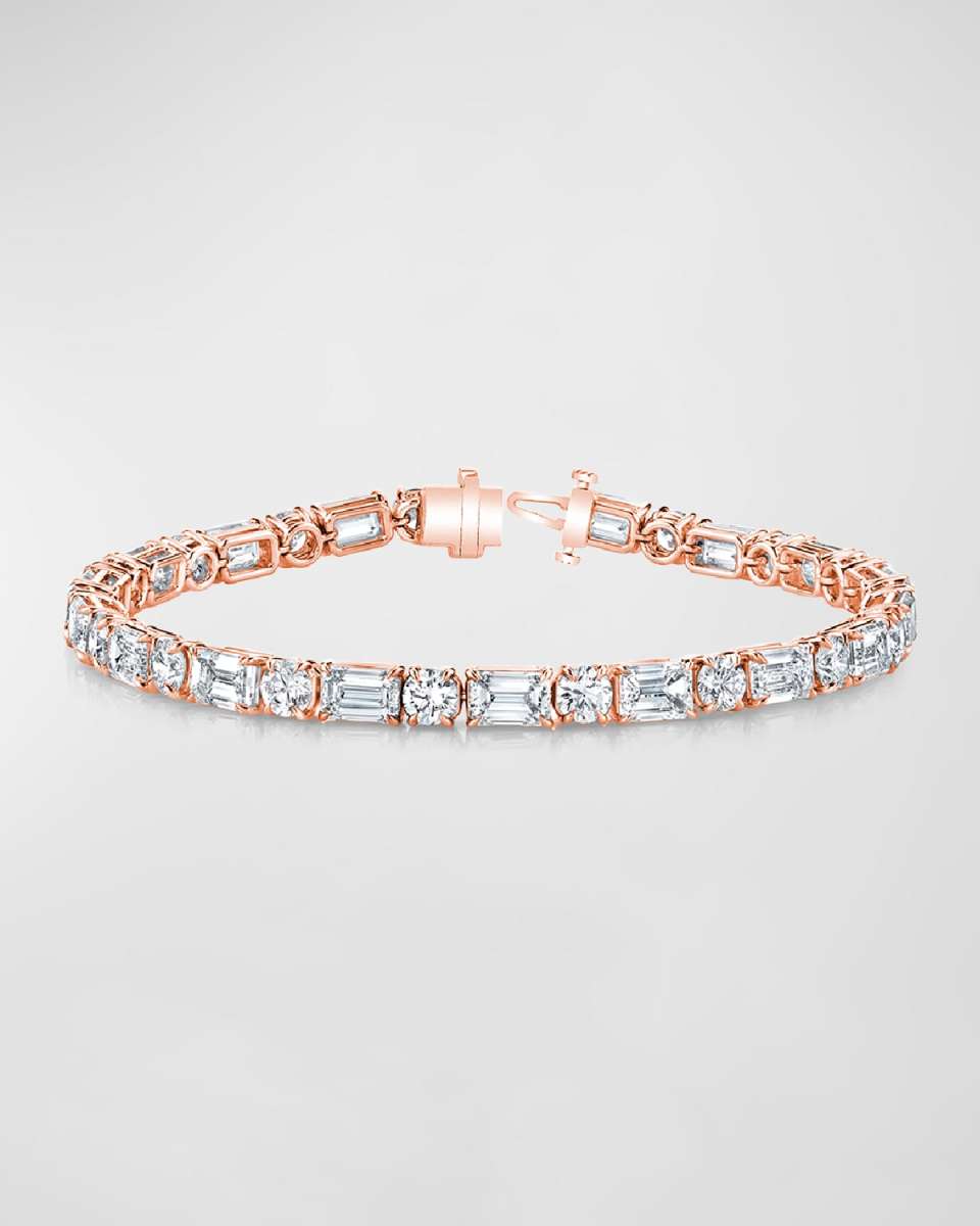 18K Gold East-West Alternating Prong-Set Diamond Bracelet, 7.00tcw, 7"L