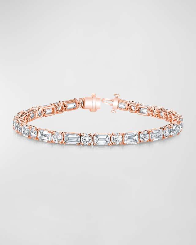 18K Gold East-West Alternating Prong-Set Diamond Bracelet, 7.00tcw, 7"L