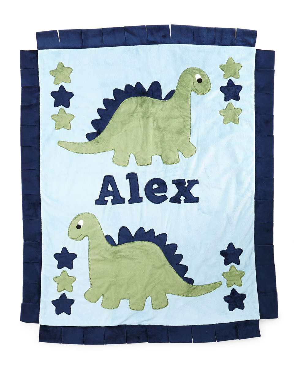 Personalized Dino the Dinosaur Plush Blanket, Blue/Green