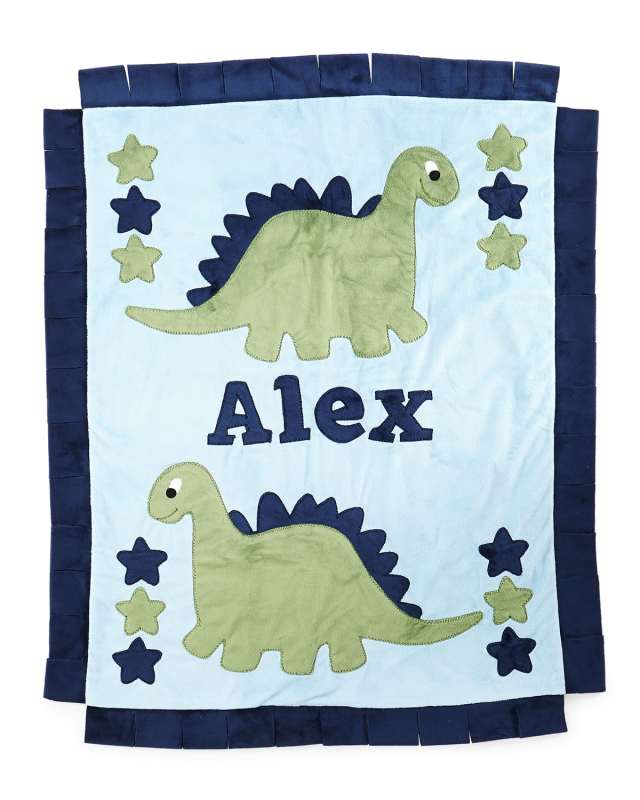 Personalized Dino the Dinosaur Plush Blanket, Blue/Green