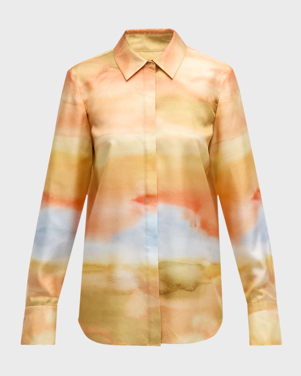 Scottie Horizon-Print Silk Twill Blouse