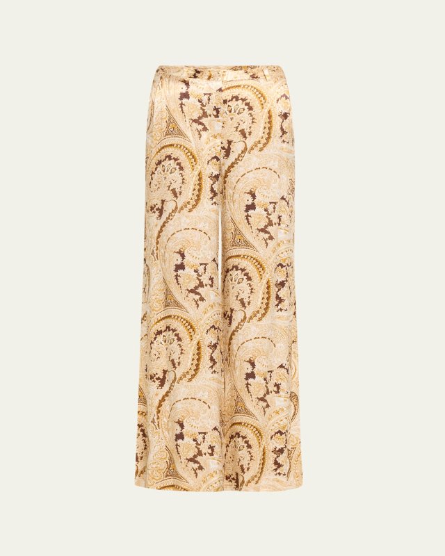 Pilar Paisley Wide-Leg Silk Pants