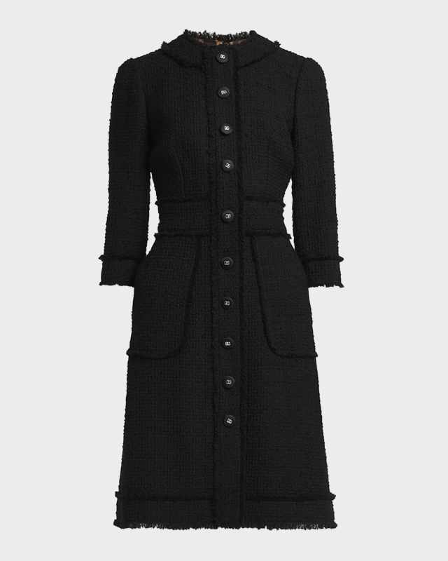 Tweed Button-Front Short Dress