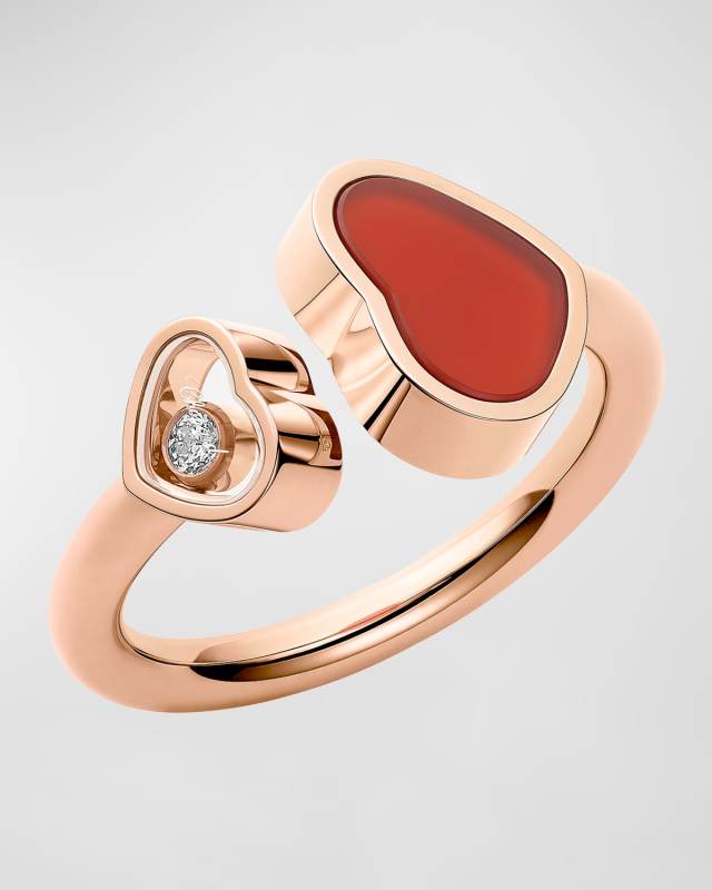 Happy Hearts 18K Rose Gold Carnelian & Diamond Ring