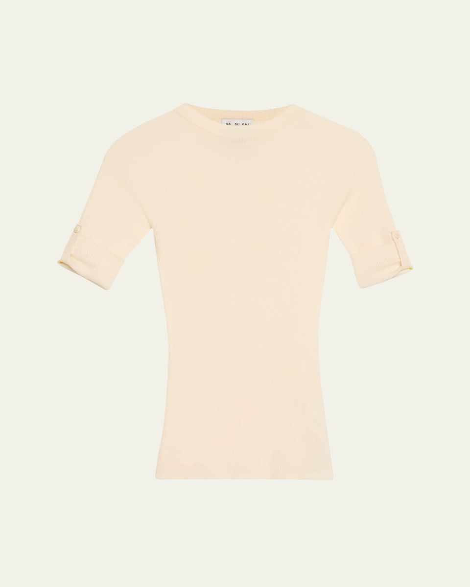 Ribbed Short Sleeve Cashmere Sweater