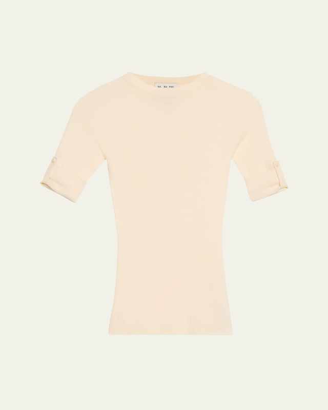 Ribbed Short Sleeve Cashmere Sweater