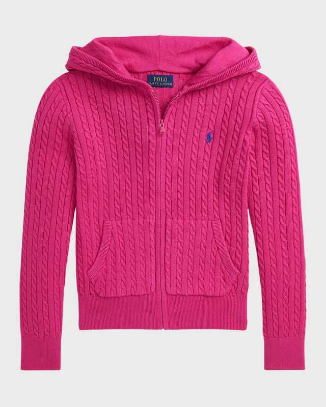 Girl's Embroidered Cable Knit Hoodie, Size S-XL