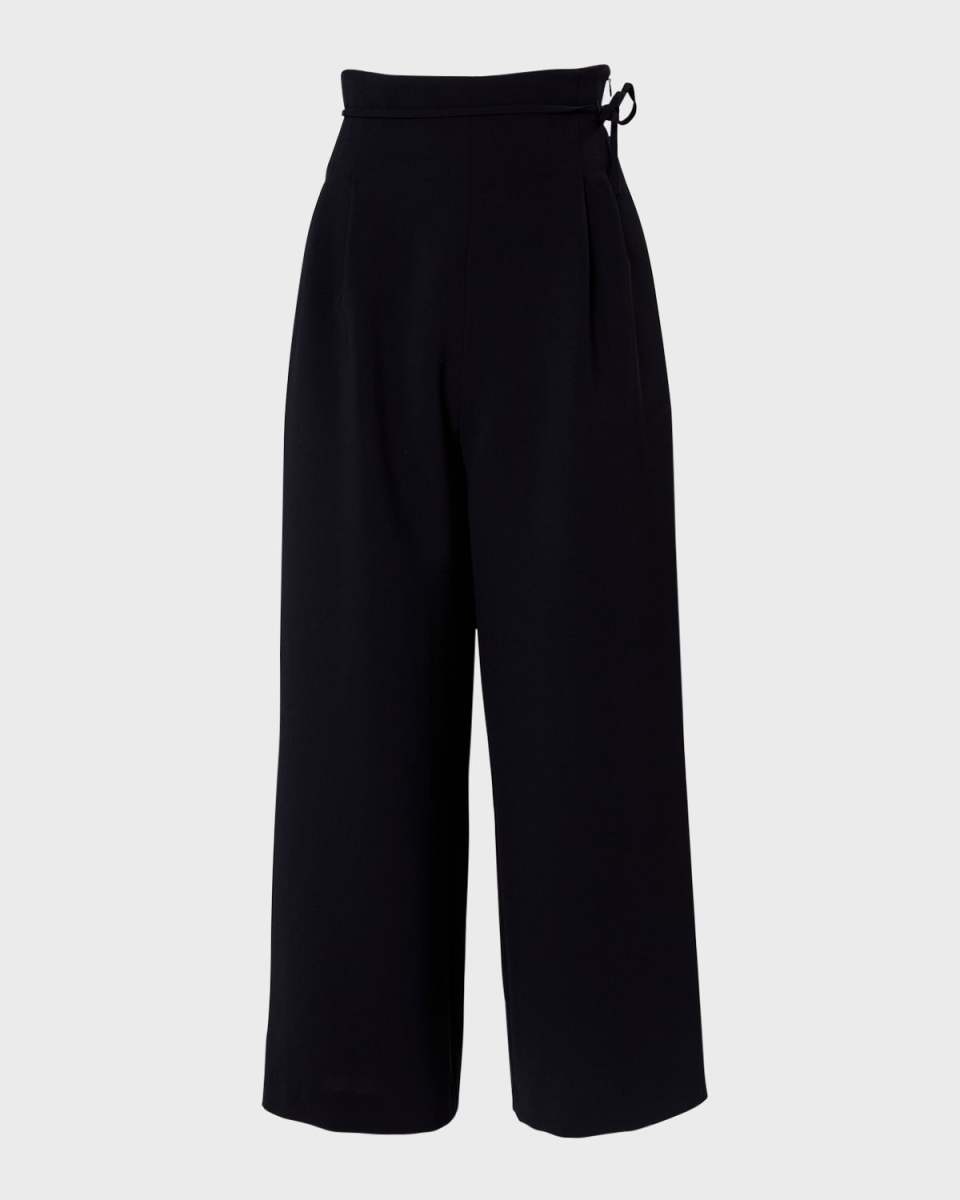 High-Rise Pleated Wide-Leg Crop Pants With Waist Tie