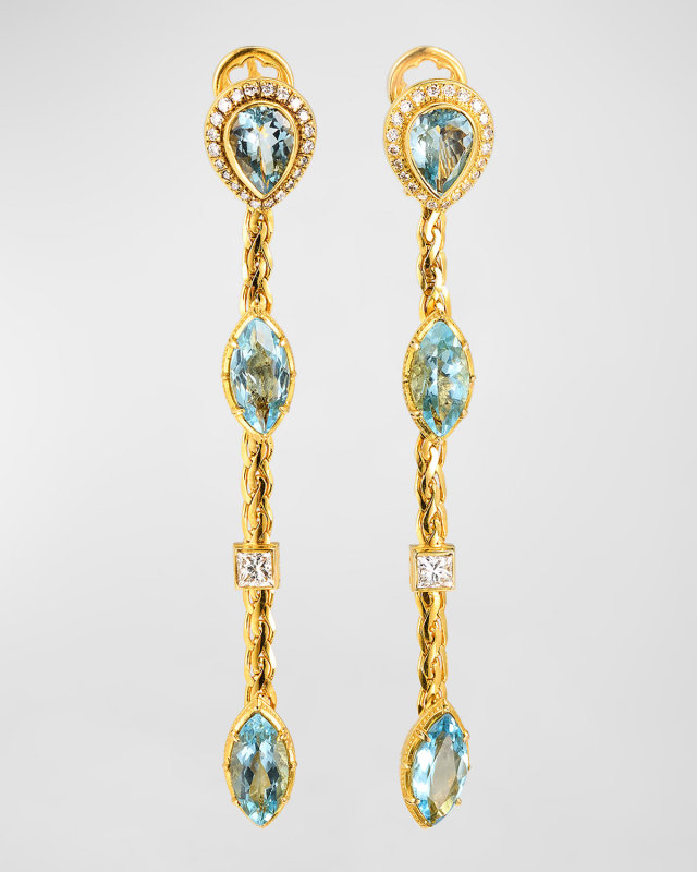 18K Aquamarine and Diamond Earrings