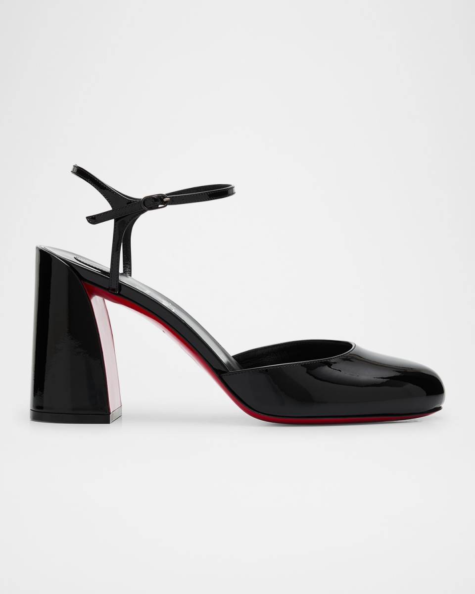 Jane Patent Red Sole Ankle-Strap Pumps
