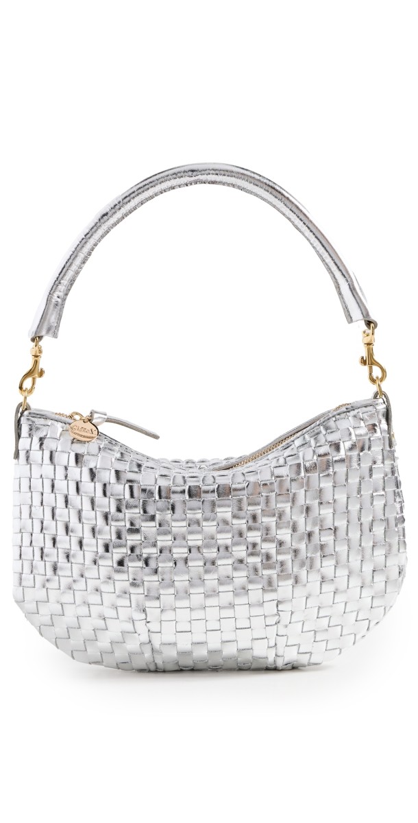 Clare V. Petit Moyen Messenger Bag Silver Specchio Woven