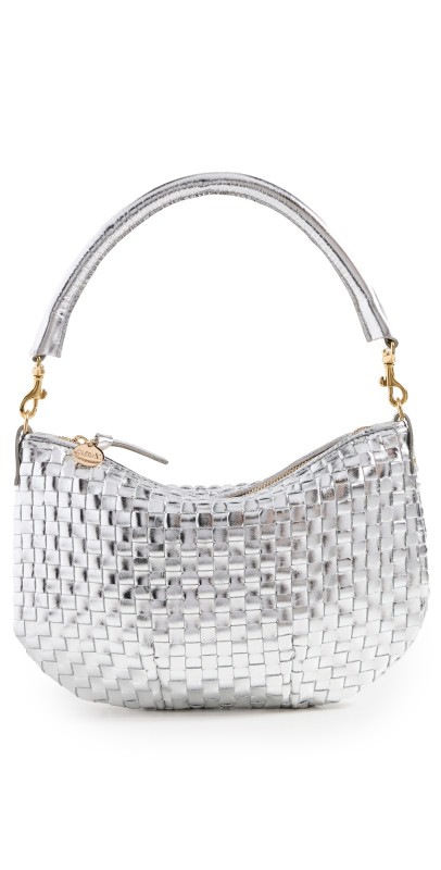 Clare V. Petit Moyen Messenger Bag Silver Specchio Woven