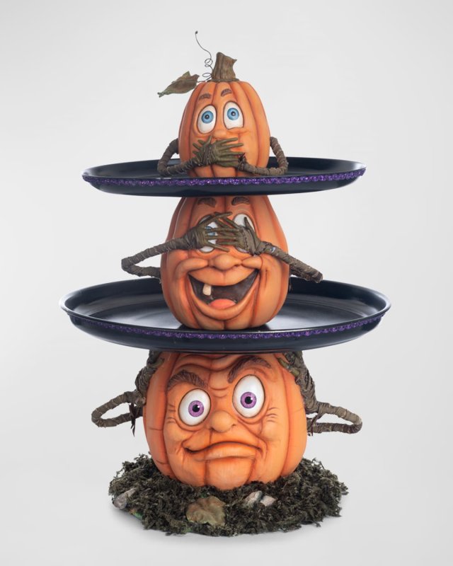 Three Wide Pumpkins Tiered Halloween Tray