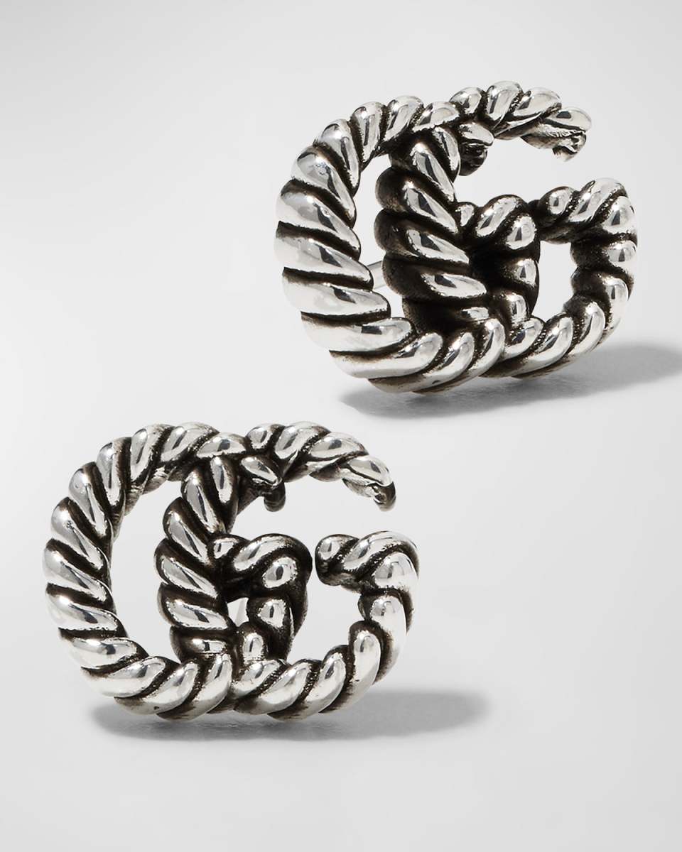 GG Marmont Stud Earrings in Aged Silver
