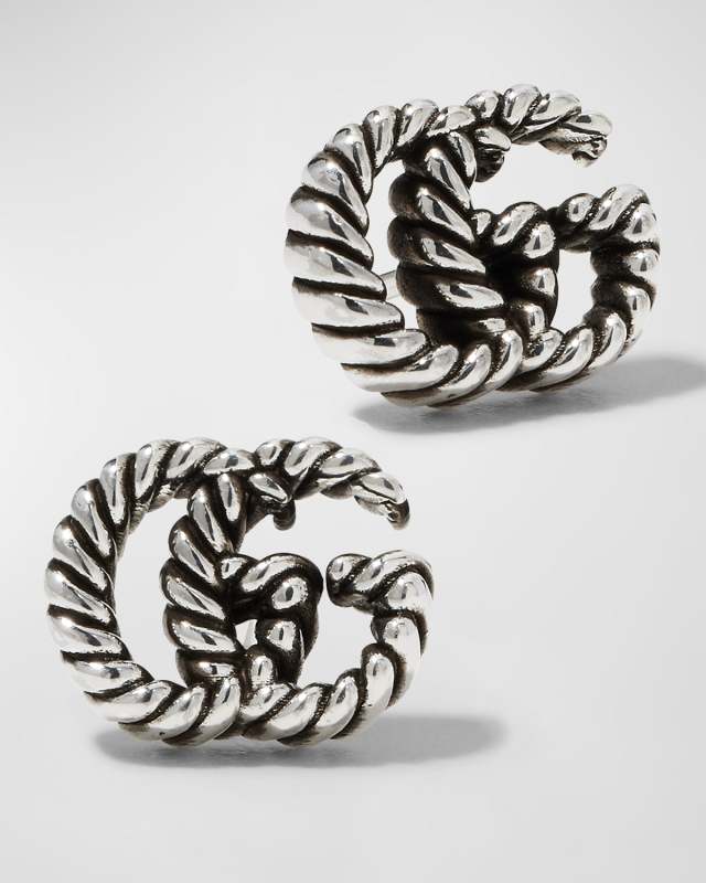 GG Marmont Stud Earrings in Aged Silver
