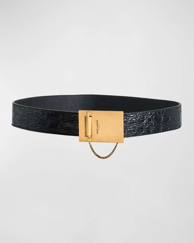 Moc-Croc Embossed Locked Chain Leather Belt