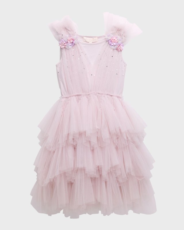 Girl's Etching Tutu Sleeveless Embellished Tulle Dress, Size 2-11