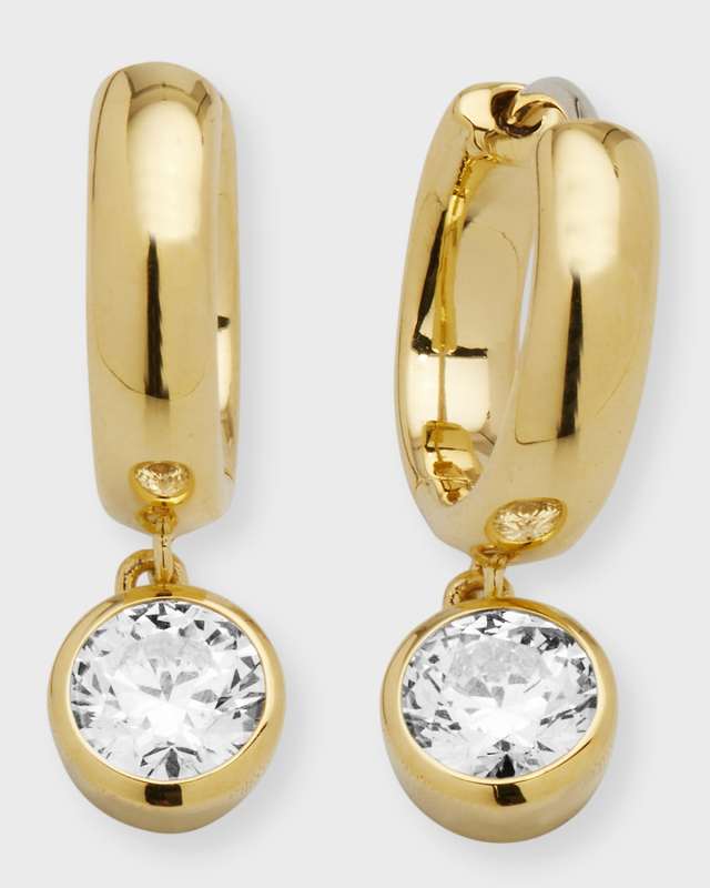 18K Yellow Gold Bezel Diamond Huggie Earrings, 1.00tcw, 0.8"L / 0.3"W