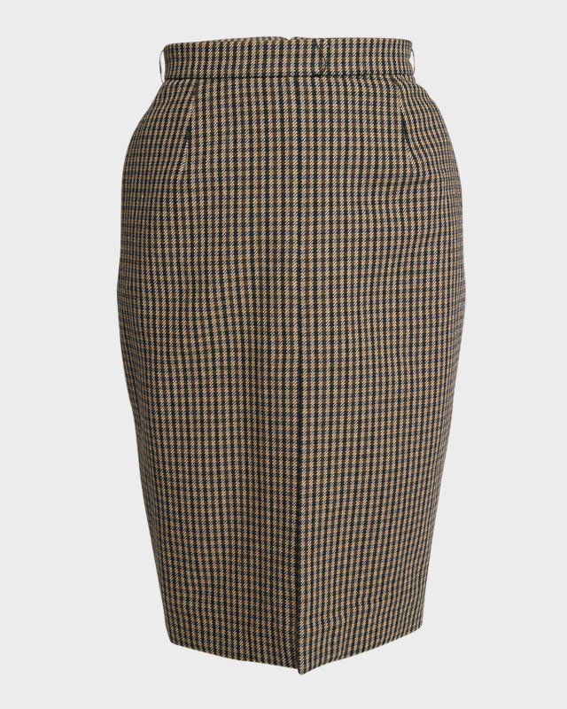 Check Front-Slit Pencil Skirt
