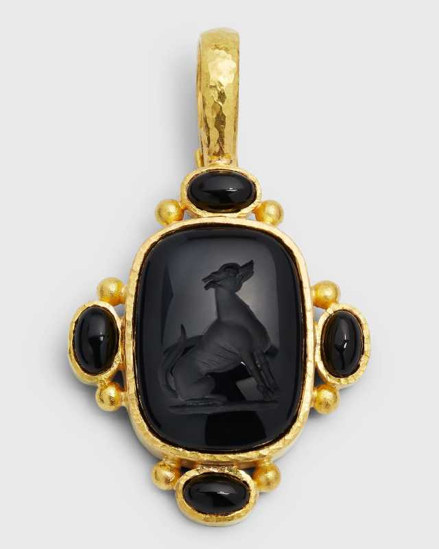 15x20mm Seated Whippet Cabochon Onyx Pendant