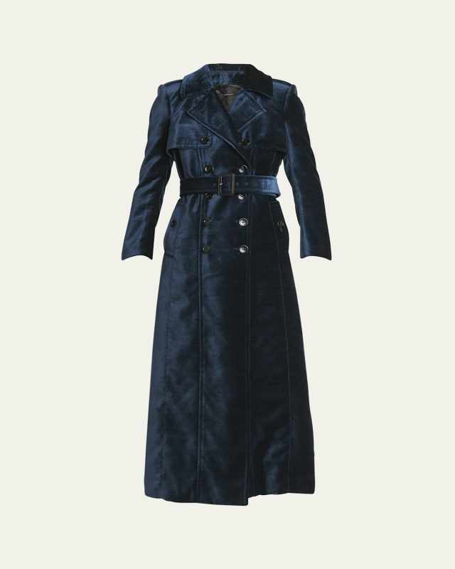 Belted Long Velvet Trench Coat