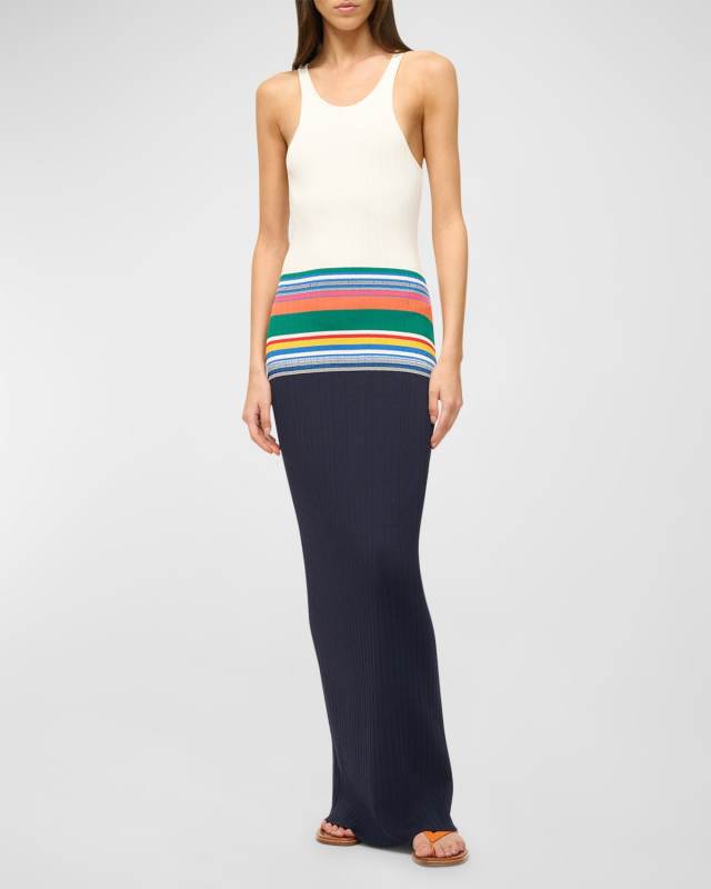 Hibiscus Sleeveless Stripe Knit Maxi Dress