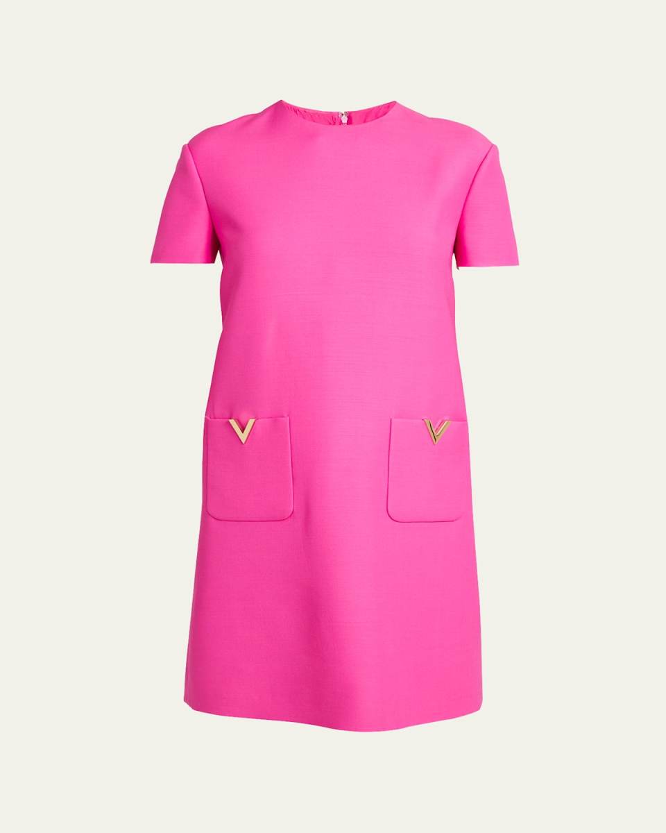 V Pocket Crepe Couture Mini Dress