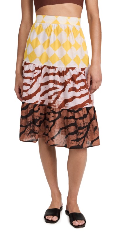Studio 189 Cotton Mixed Print Prairiekirt Brown & Yellow