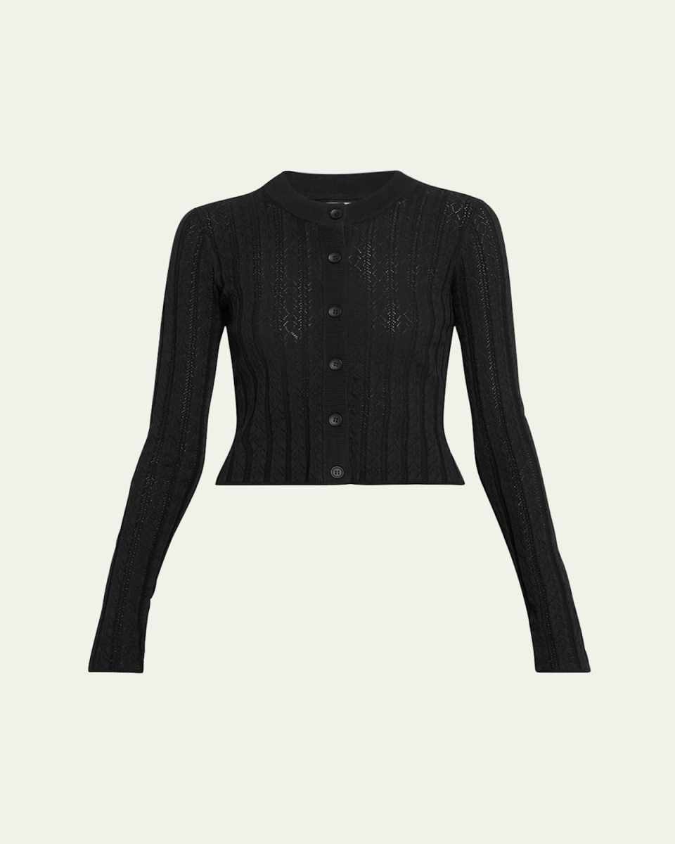 Adiro Pointelle Knit Crewneck Cardigan