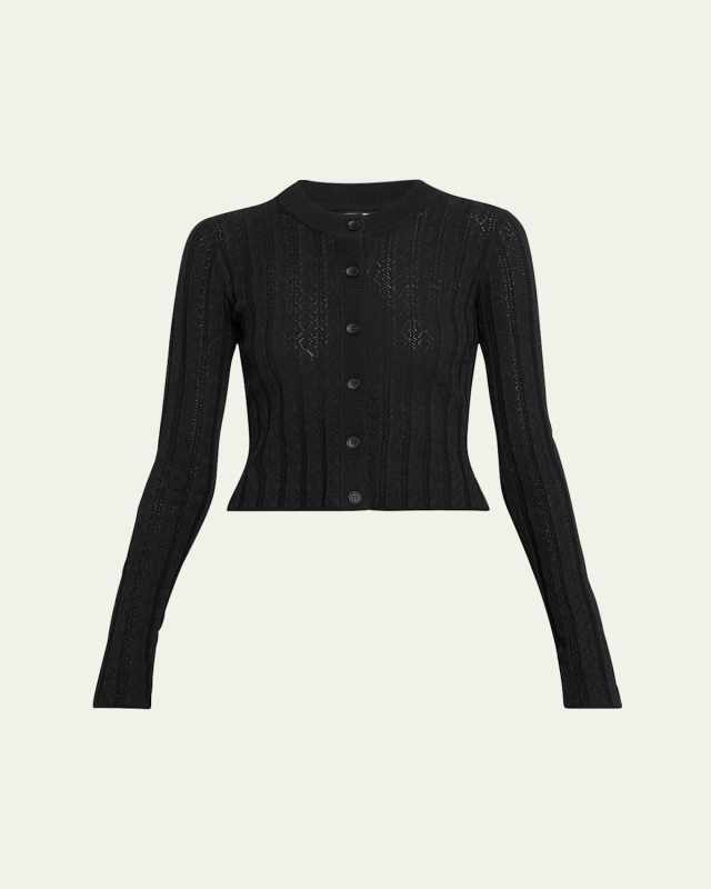 Adiro Pointelle Knit Crewneck Cardigan