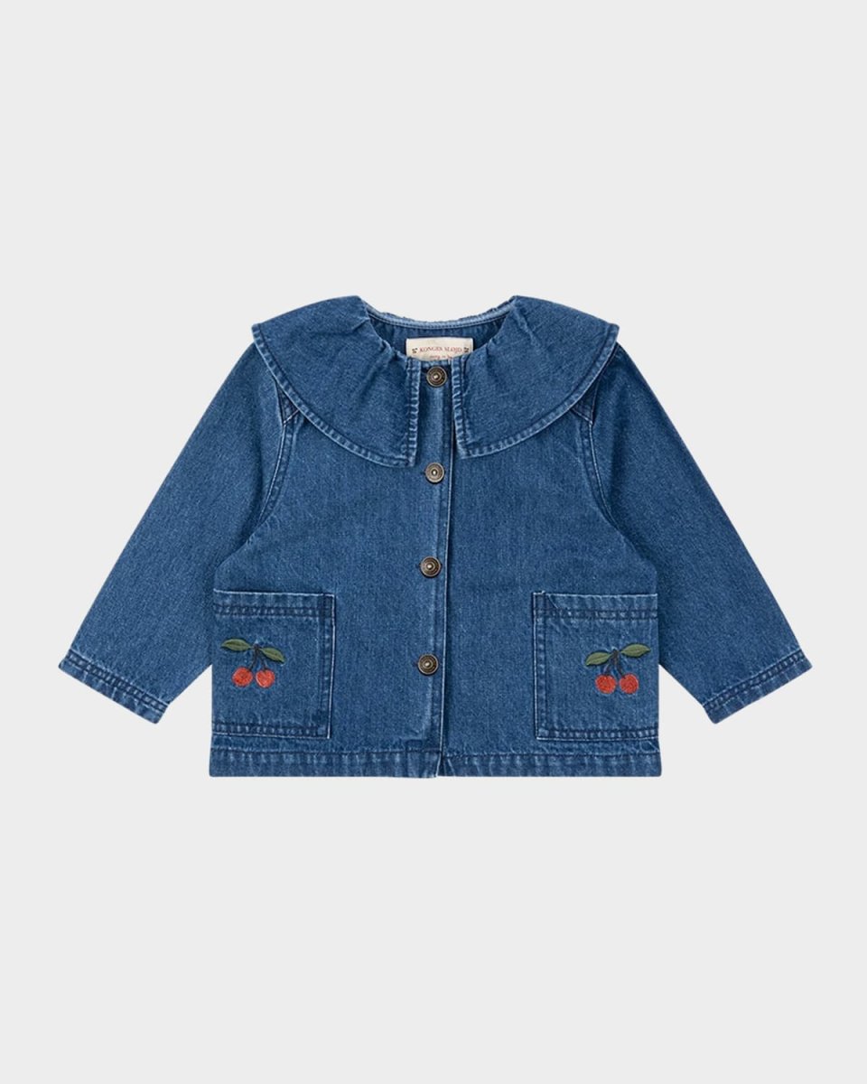 Girl's Magot Cherry Embroidered Denim Shirt, Size 2-8