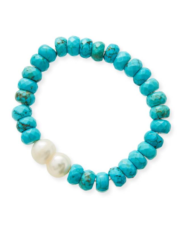 Faceted Turquoise Rondelle Baroque Pearl Stretch Bracelet