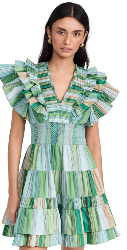 Chufy Poppy Pleated Mini Dress Palm Dyetripes Green