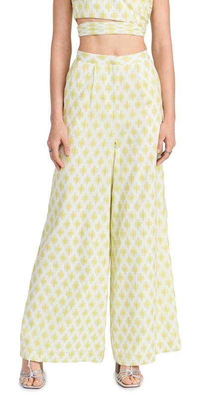 AMUR Meri Wide Leg Pants Ivory Jacquard