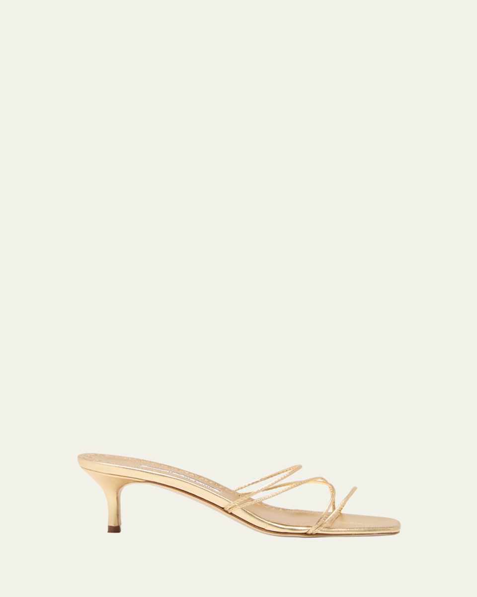 Strappy Metallic Leather Slide Sandals
