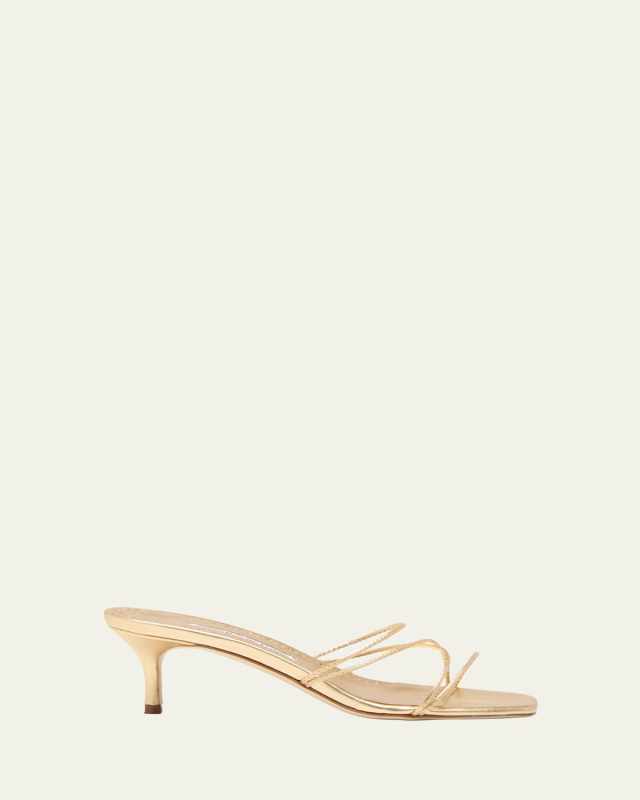 Strappy Metallic Leather Slide Sandals