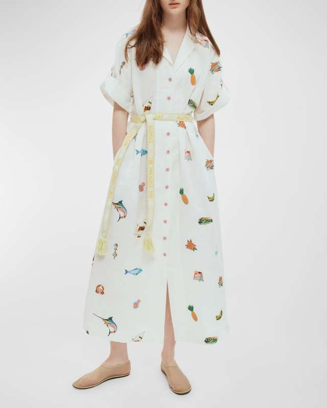 x Alan Berry Rhys Blue Marlin Embroidered Shirtdress with Belt