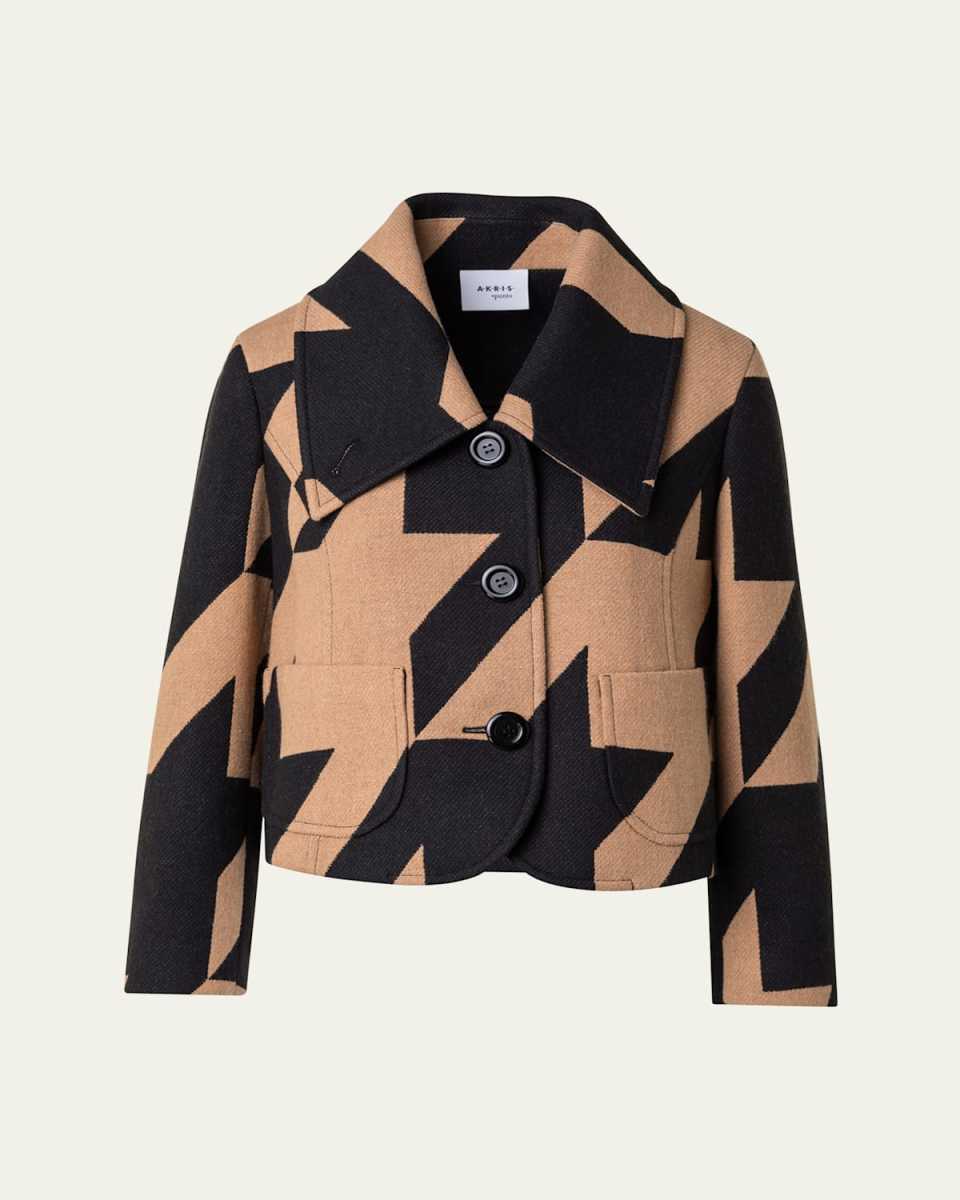 Wool-Blend XL Houndstooth Jacquard Jacket